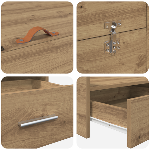 vidaXL Storage Bed Frame with Drawer Artisan oak 135 x 190 cm Melamine