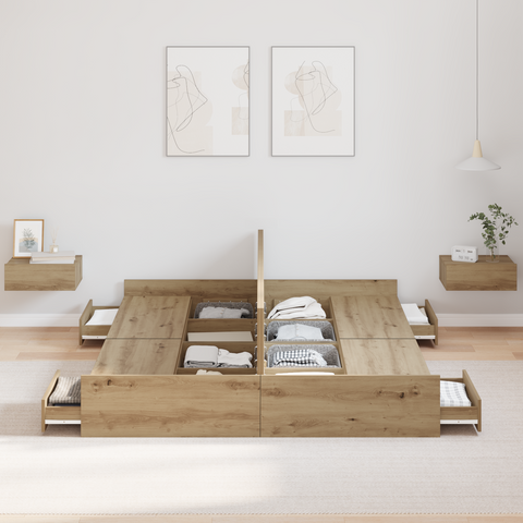 vidaXL Storage Bed Frame with Drawer Artisan oak 135 x 190 cm Melamine