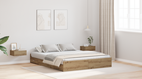 vidaXL Storage Bed Frame with Drawer Artisan oak 135 x 190 cm Melamine