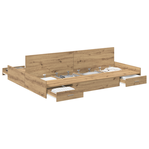 vidaXL Storage Bed Frame with Drawer Artisan oak 135 x 190 cm Melamine