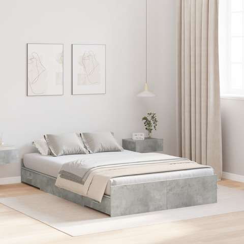 vidaXL Storage Bed Frame with Drawer with Headboard with Storage Concrete grey 120 x 190 cm MDF