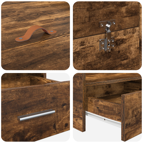 vidaXL Storage Bed Frame with Drawer with Headboard with Storage Smoked oak 120 x 190 cm Wood