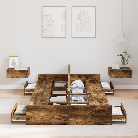 vidaXL Storage Bed Frame with Drawer with Headboard with Storage Smoked oak 120 x 190 cm Wood