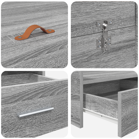 vidaXL Storage Bed Frame Grey sonoma 120 x 190 cm Engineered wood
