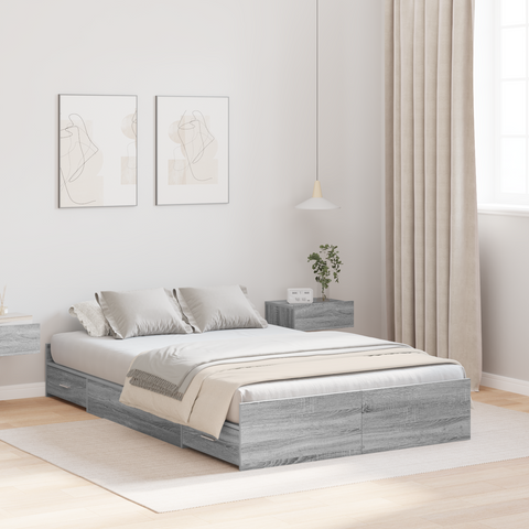 vidaXL Storage Bed Frame Grey sonoma 120 x 190 cm Engineered wood