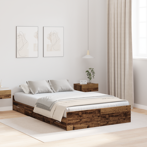 vidaXL Storage Bed Frame Old Wood 120x190 cm Engineered Wood