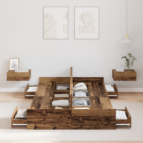 vidaXL Storage Bed Frame Old Wood 120x190 cm Engineered Wood