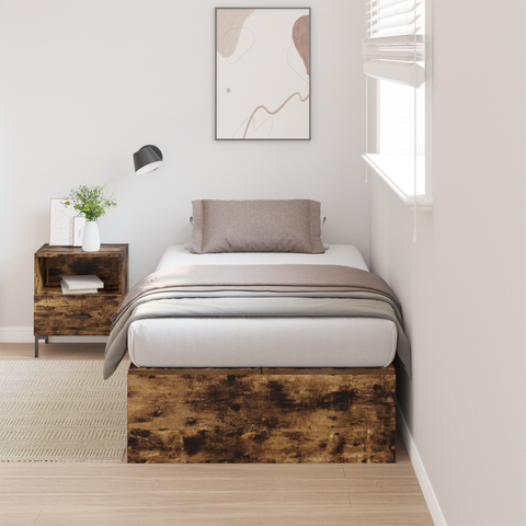 vidaXL Storage Bed Frame Smoked Oak 100x200 cm