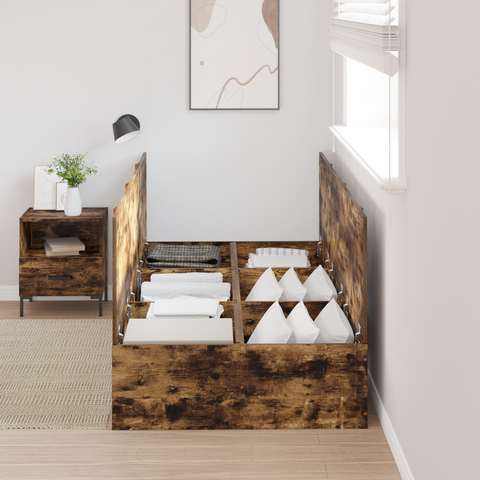 vidaXL Storage Bed Frame Smoked Oak 100x200 cm