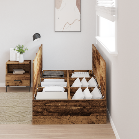 vidaXL Storage Bed Frame Old Wood 100x200 cm