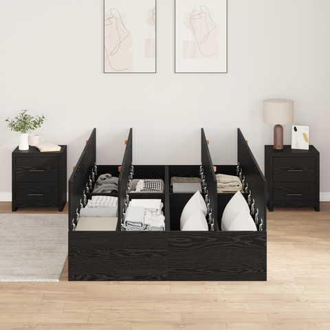 vidaXL Storage Bed Frame Black Oak 120x200 cm