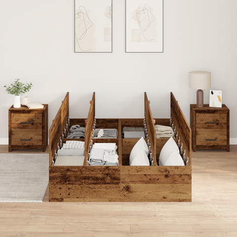 vidaXL Storage Bed Frame Old Wood 120x200 cm
