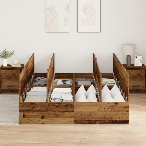 vidaXL Storage Bed Frame Old Wood 150x200 cm