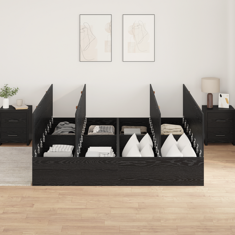 vidaXL Storage Bed Frame Black Oak 180x200 cm