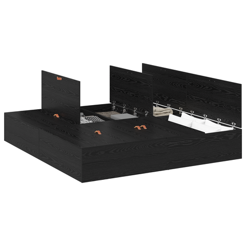 vidaXL Storage Bed Frame Black Oak 180x200 cm