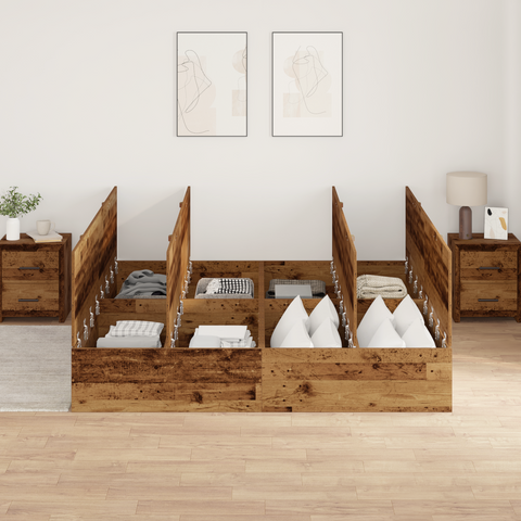 vidaXL Storage Bed Frame Old Wood 180x200 cm Engineered Wood