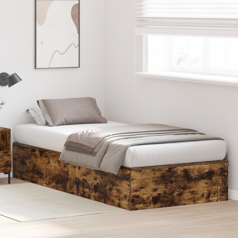 vidaXL Storage Bed Frame Smoked Oak 90x190 cm