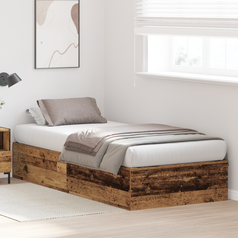 vidaXL Storage Bed Frame Old Wood 75x190 cm Engineered Wood