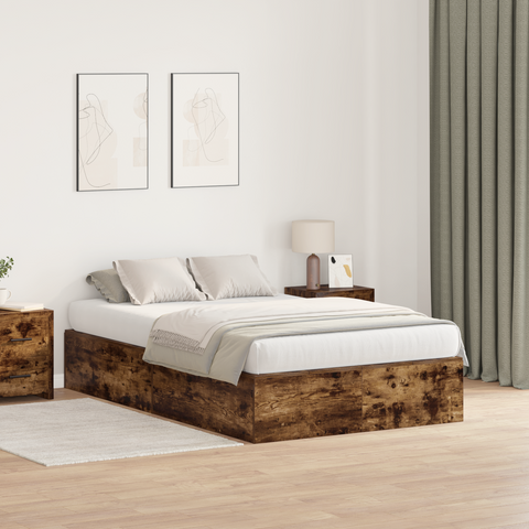 vidaXL Storage Bed Frame Smoked Oak 120x190 cm