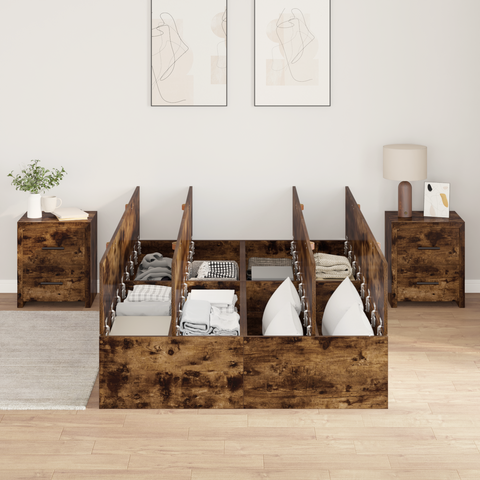 vidaXL Storage Bed Frame Smoked Oak 120x190 cm