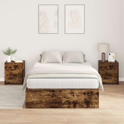 vidaXL Storage Bed Frame Smoked Oak 120x190 cm