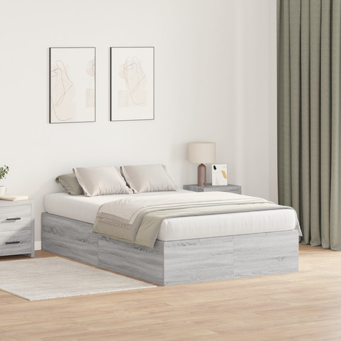 vidaXL Storage Bed Frame Grey Sonoma 120x190 cm