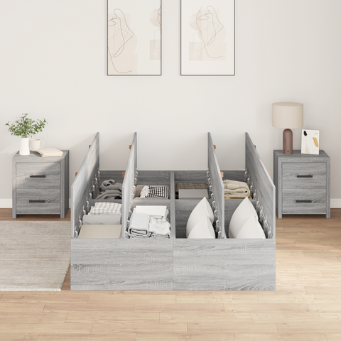 vidaXL Storage Bed Frame Grey Sonoma 120x190 cm