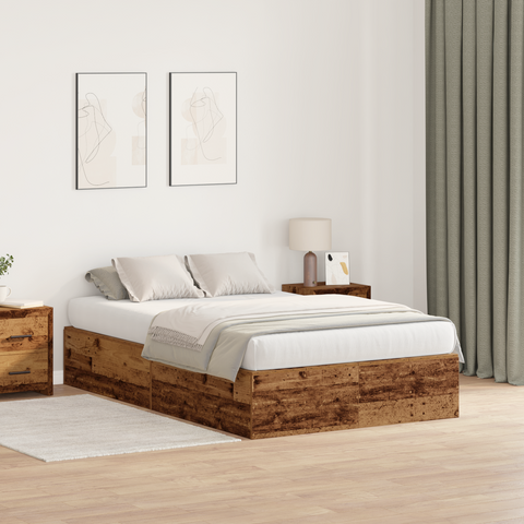 vidaXL Storage Bed Frame Old Wood 120x190 cm