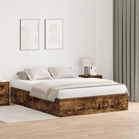 vidaXL Storage Bed Frame Smoked Oak 140x190 cm