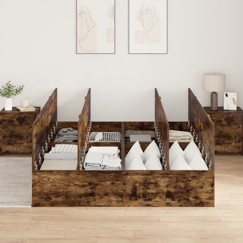 vidaXL Storage Bed Frame Smoked Oak 140x190 cm