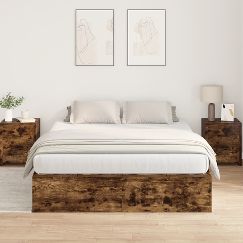 vidaXL Storage Bed Frame Smoked Oak 140x190 cm