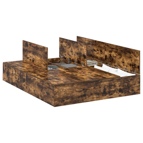 vidaXL Storage Bed Frame Smoked Oak 140x190 cm