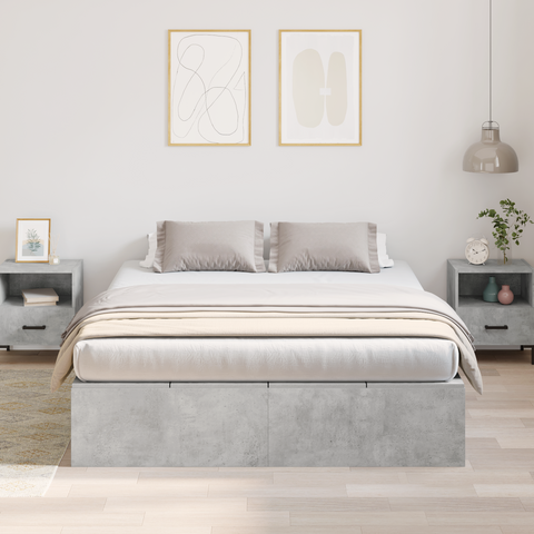 vidaXL Storage Bed Frame Concrete Grey 135x190 cm