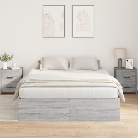 vidaXL Storage Bed Frame Grey Sonoma 135x190 cm