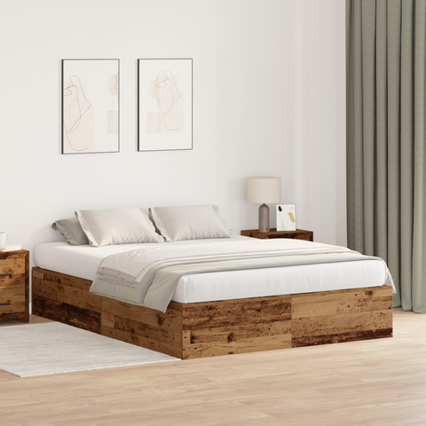 vidaXL Storage Bed Frame Old Wood 135x190 cm