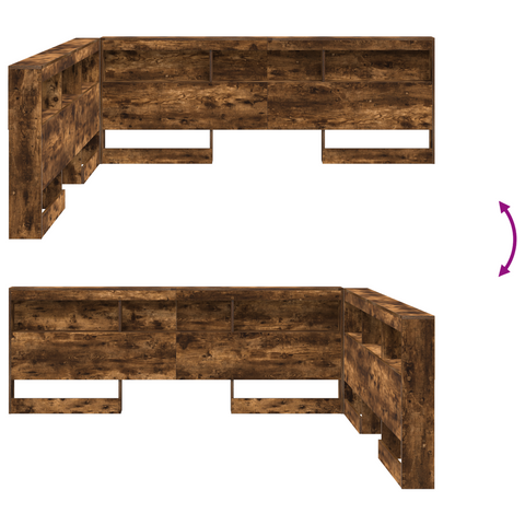vidaXL Storage Headboard with Shelf Smoked oak 200 cm Engineered wood
