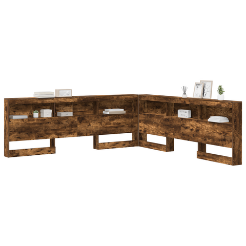vidaXL Storage Headboard with Shelf Smoked oak 200 cm Engineered wood
