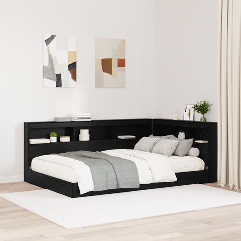 vidaXL Storage Headboard with Shelf Black oak 120 cm Engineered wood