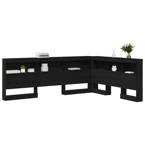 vidaXL Storage Headboard with Shelf Black oak 150 cm Engineered wood