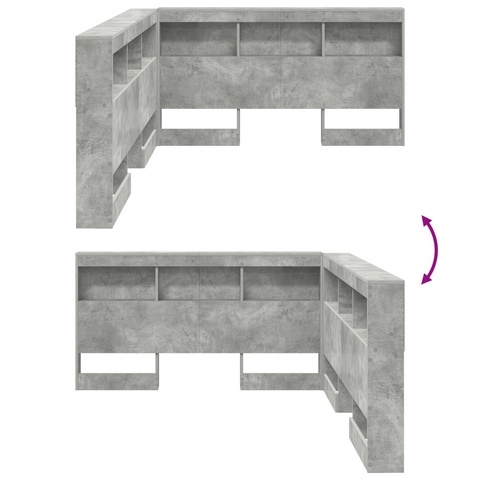 vidaXL Storage Headboard with Shelf with Headboard with Storage Concrete grey 150 cm Melamine