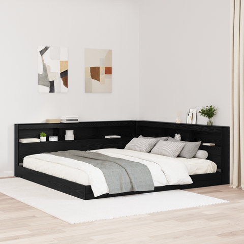 vidaXL Storage Headboard with Shelf Black oak 180 cm Engineered wood
