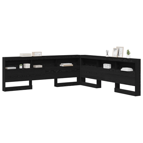 vidaXL Storage Headboard with Shelf Black oak 180 cm Engineered wood