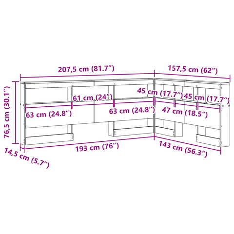 vidaXL Storage Headboard Concrete grey 140 cm Engineered wood