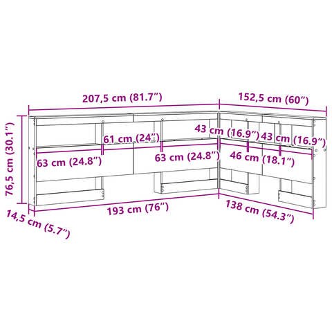 vidaXL Storage Headboard Concrete grey 135 cm Engineered wood