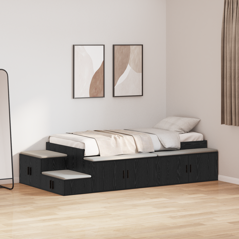 vidaXL Storage Bed Frame Black Oak 100x200 cm