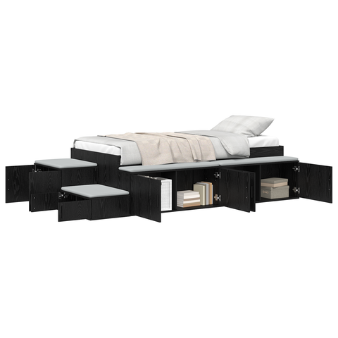 vidaXL Storage Bed Frame Black Oak 100x200 cm