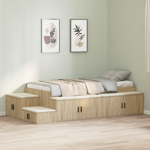 vidaXL Storage Bed Frame Sonoma Oak 100x200 cm