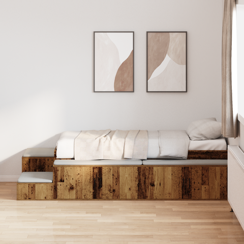 vidaXL Storage Bed Frame Old Wood 100x200 cm