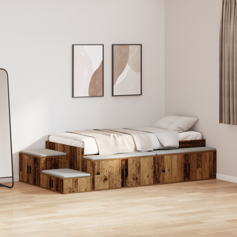 vidaXL Storage Bed Frame Old Wood 100x200 cm