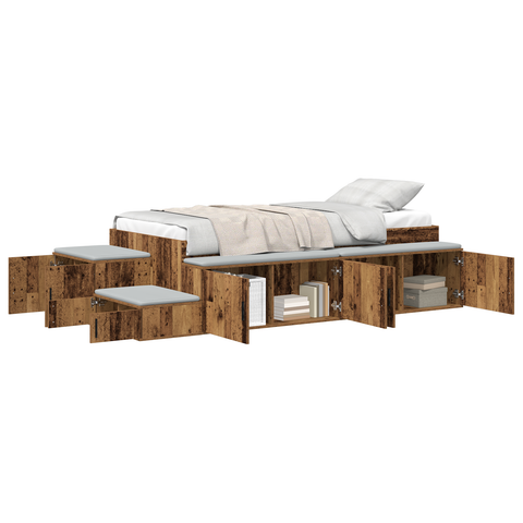 vidaXL Storage Bed Frame Old Wood 100x200 cm